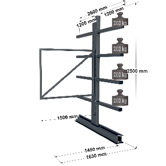Cantilever lourd double face - Kit suivant H. 2500 x L. 1500 x P. 1200 mm 4 niv.-Lire la description