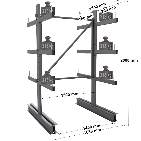 Cantilever léger double face - Kit départ H. 2000 x L. 1500 x P. 700 mm 3 niv. Cantilever léger double face - Kit départ H. 2000 x L. 1500 x P. 700 mm 3 niv.-Lire la description