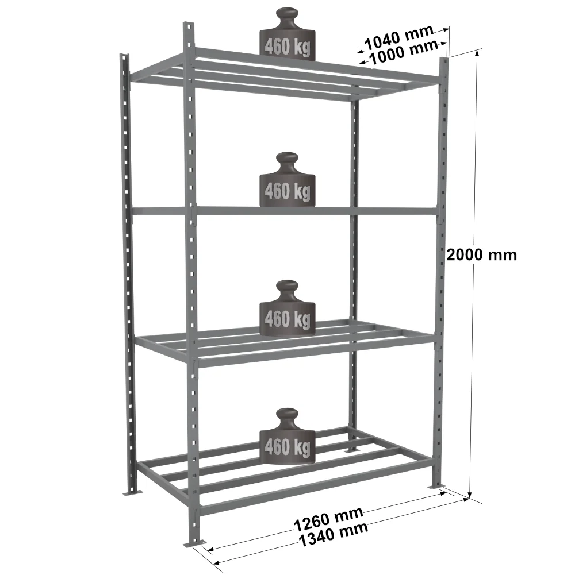 Rayonnage - Kit départ tubulaire peint 2000x1260x1000mm 4 niv. Rayonnage - Kit départ tubulaire peint 2000x1260x1000mm 4 niv.-Lire la description