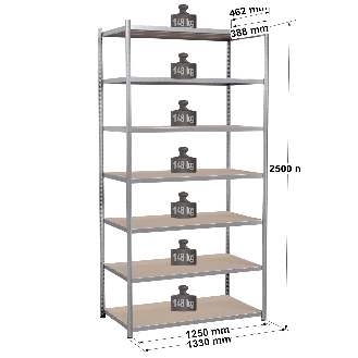 Rayonnage Epsiline - Kit départ galvanisé 2500x1250x388 mm 7 niv.-Lire la description