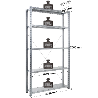 Rayonnage Adaptiv XL - kit départ galva H. 2000 mm L. 1000 mm P. 600 mm 5 niv.-Lire la description