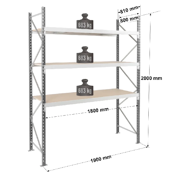 Rayonnage - kit départ 2000x1500x800 mm 3 niv. - 683 kg/niveau Rayonnage - kit départ 2000x1500x800 mm 3 niv. - 683 kg/niveau-Lire la description