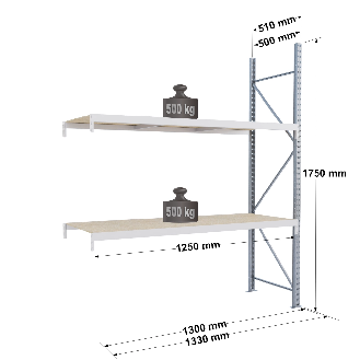 Rayonnage Epsivol One - kit suivant 1750x1250x500 mm 2 niv - 500 kg/niveau-Lire la description