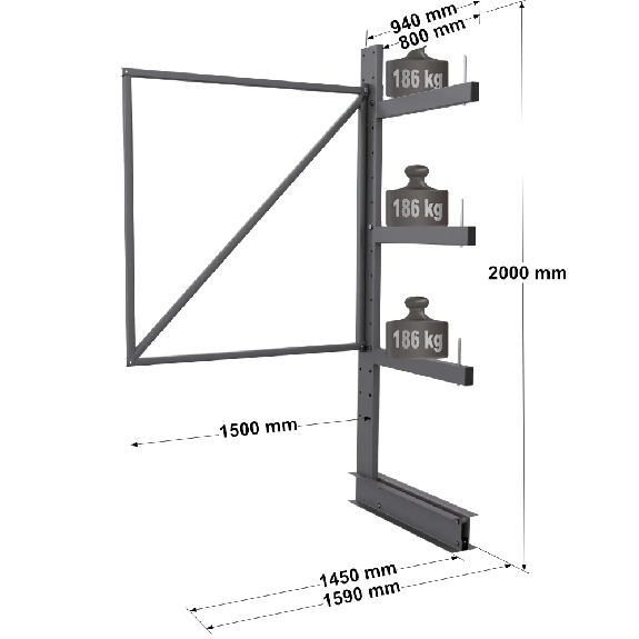 Cantilever léger simple face - Kit suivant H. 2000 x L. 1500 x P. 800 mm 3 niv. Cantilever léger simple face - Kit suivant H. 2000 x L. 1500 x P. 800 mm 3 niv.-Lire la description