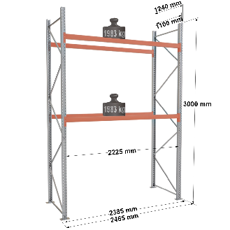 Rack - Kit départ 3000x2225x1100 mm 2 niveaux de stockage palette-Lire la description