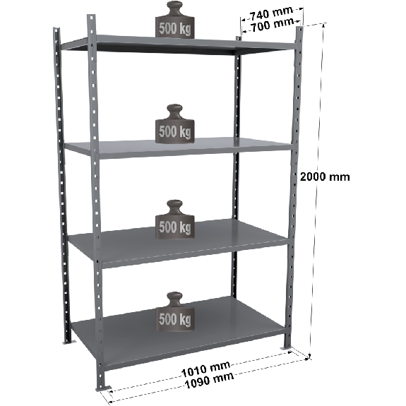 Rayonnage Kit départ tôlé peint 2000x1010x700mm 4 niv. Rayonnage Kit départ tôlé peint 2000x1010x700mm 4 niv.-Lire la description