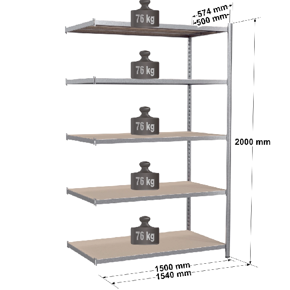 Rayonnage Epsiline - Kit suivant galvanisé 2000x1500x500 mm 5 niv. Rayonnage Epsiline - Kit suivant galvanisé 2000x1500x500 mm 5 niv.-Lire la description