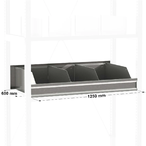 Casier de rangement + 4 séparations galva L. 1250 x P. 600 mm Casier de rangement + 4 séparations galva L. 1250 x P. 600 mm-Lire la description
