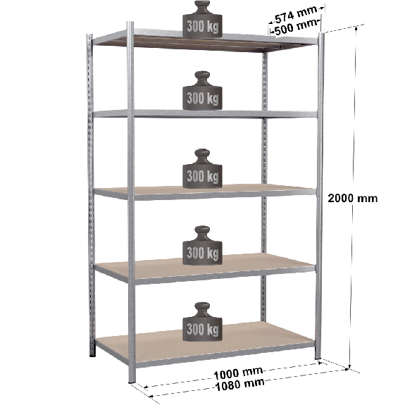 Rayonnage - Kit départ galvanisé 2000x1000x500 mm 5 niv. Rayonnage - Kit départ galvanisé 2000x1000x500 mm 5 niv.-Lire la description