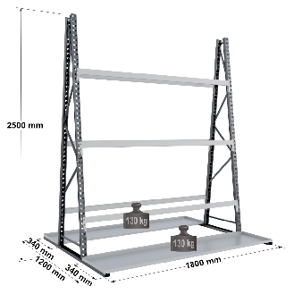 Rayonnage Epsivol vertical - Kit départ double face peint 2500x1800x1200 mm-Lire la description