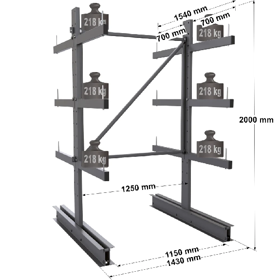 Cantilever léger double face - Kit départ H. 2000 x L. 1250 x P. 700 mm 3 niv. Cantilever léger double face - Kit départ H. 2000 x L. 1250 x P. 700 mm 3 niv.-Lire la description