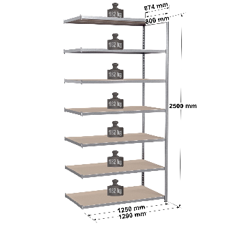 Kit de rayonnage galvanisé 2500x1250x800 mm 7 niveaux-Lire la description