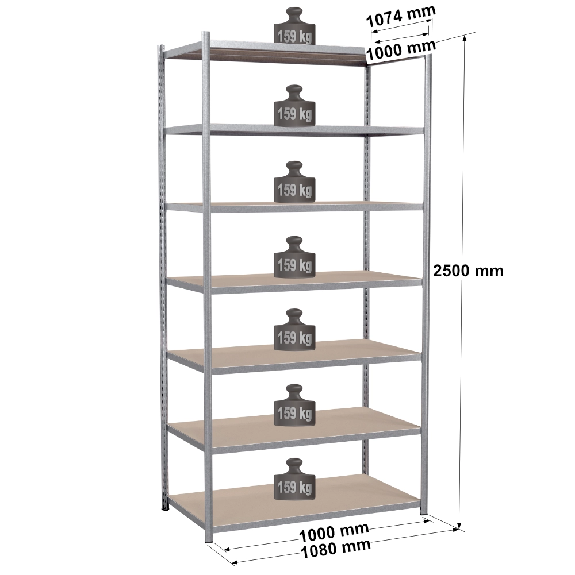 Rayonnage - Kit départ galvanisé 2500x1000x1000 mm 7 niv. Rayonnage - Kit départ galvanisé 2500x1000x1000 mm 7 niv.-Lire la description