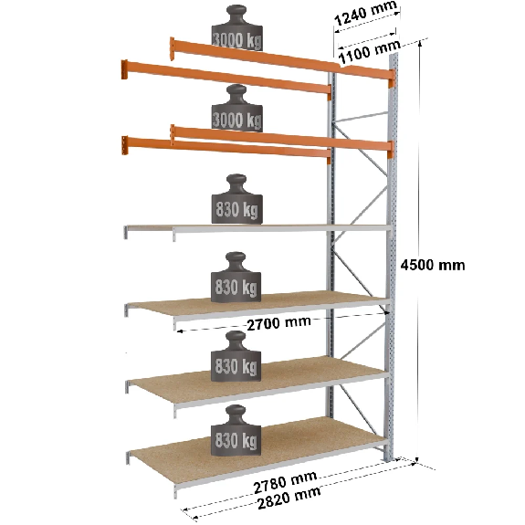 Rack hybride - Kit suivant 4500x2700x1100 mm 4 + 1 niv. Picking/Rack-Lire la description