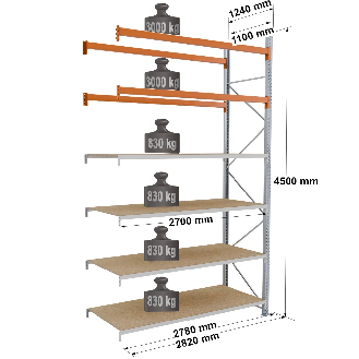 Rack hybride - Kit suivant 4500x2700x1100 mm 4 + 1 niv. Picking/Rack-Lire la description