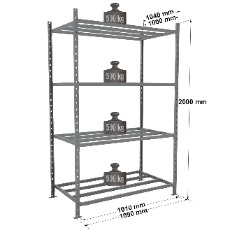 Rayonnage - Kit départ tubulaire peint 2000x1010x1000mm 4 niv.-Lire la description