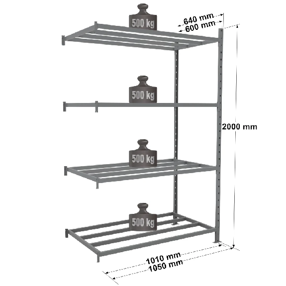 Rayonnage Kit suivant tubulaire peint 2000x1010x600mm 4 niv. Rayonnage Kit suivant tubulaire peint 2000x1010x600mm 4 niv.-Lire la description