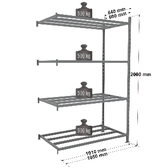 Rayonnage Kit suivant tubulaire peint 2000x1010x600mm 4 niv.-Lire la description