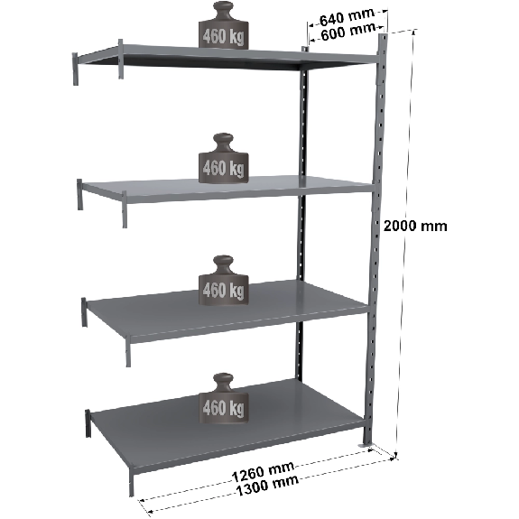 Rayonnage Kit suivant tôlé peint 2000x1260x600mm 4 niv. Rayonnage Kit suivant tôlé peint 2000x1260x600mm 4 niv.-Lire la description