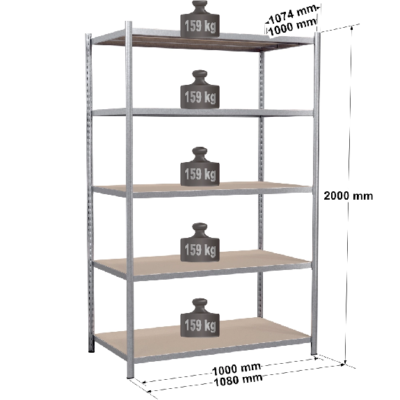 Rayonnage - Kit départ galvanisé 2000x1000x1000 mm 5 niv. Rayonnage - Kit départ galvanisé 2000x1000x1000 mm 5 niv.-Lire la description