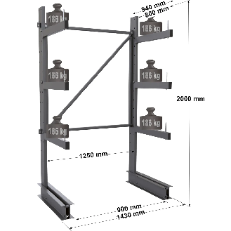 Cantilever léger simple face - Kit départ H. 2000 x L. 1250 x P. 800 mm 3 niv.-Lire la description