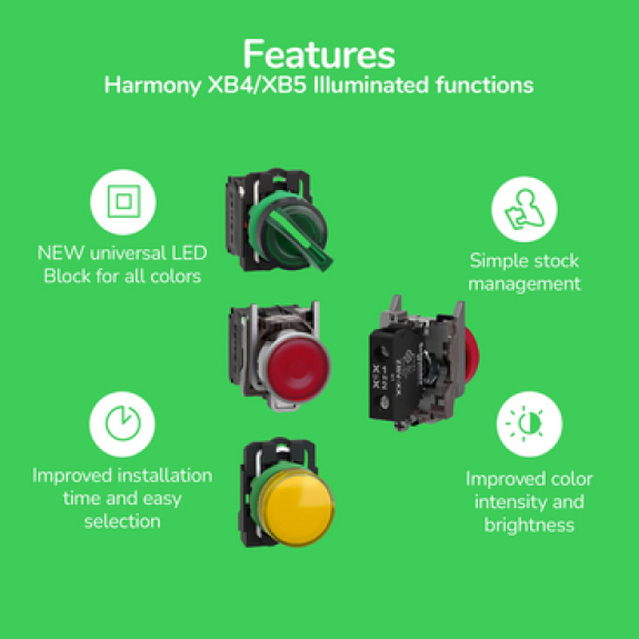 Schneider Electric - Leuchtmelder, Harmony XB4, Metall, 22mm, orange, universelle LED, glatte Kalotte-Beschreibung lesen