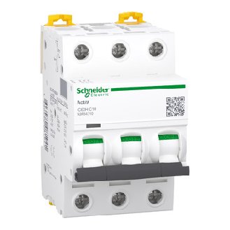 Schneider Electric -Schutzschalter Acti9 iC60H, 3P, 10A, C curve, 10000A (IEC/EN 60898-1), 15kA (IEC/EN 60947-2)-Beschreibung lesen