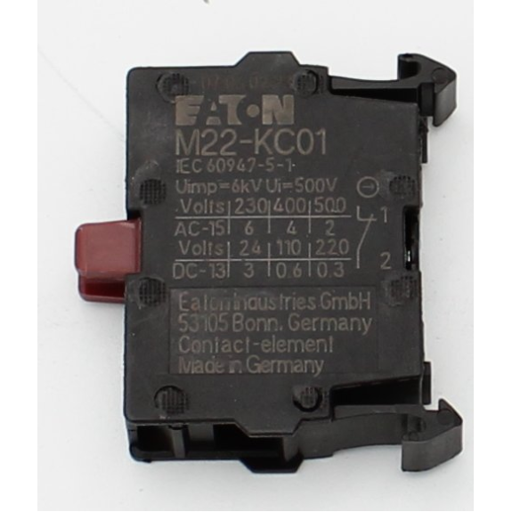Eaton - M22-KC01 - Kontaktelement, Schraubklemmen, Bodenbefestigung, 1 Ö, 24 V 3 A, 220 V 230 V 240 V 6 A-Beschreibung lesen