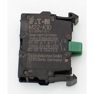 Eaton - M22-K10 - Kontaktelement, Schraubklemmen, Frontbefestigung, 1 S, 24 V 3 A, 220 V 230 V 240 V 6 A-Beschreibung lesen