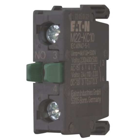 Eaton - M22-KC10 - Kontaktelement, Schraubklemmen, Bodenbefestigung, 1 S, 24 V 3 A, 220 V 230 V 240 V 6 A-Beschreibung lesen