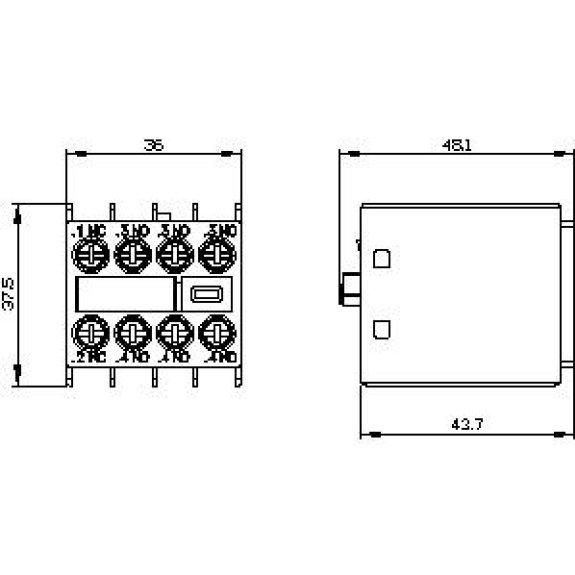 Siemens - Hilfsschalter, frontseitig, 3 S + 1 Ö, .1/.2, .3/.4, .3/.4, .3/.4, Strombahn: 1 Ö, 1 S, 1 S, 1 S-Beschreibung lesen