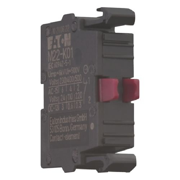 Eaton - M22-K01 - Kontaktelement, Schraubklemmen, Frontbefestigung, 1 Ö, 24 V 3 A, 220 V 230 V 240 V 6 A-Beschreibung lesen