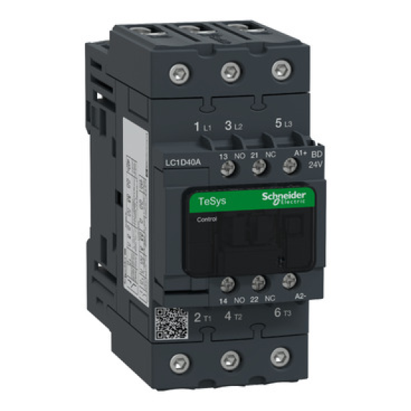 Schneider Electric - Leistungsschütz LC1D 3p, +1S+1Ö, 18.5 kW, 40 A, 400 V AC3, Spule 24 V DC-Beschreibung lesen