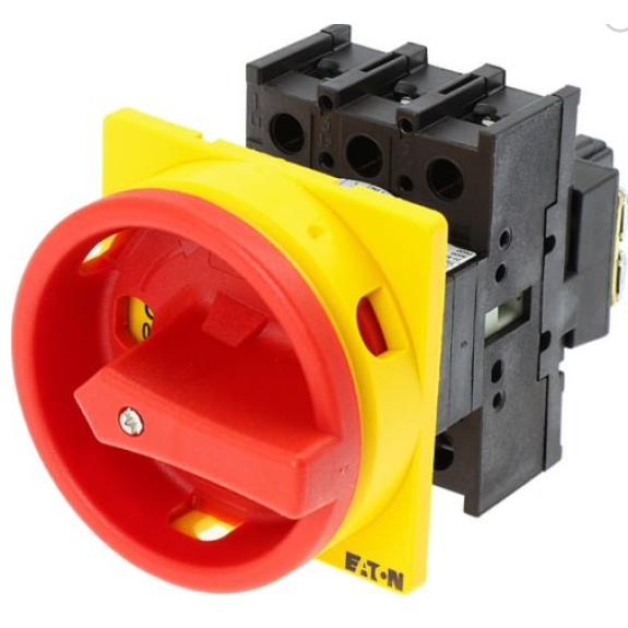 Eaton - P1-25/EA/SVB - Hauptschalter, P1, 25 A, Einbau, 3-polig, NOT-AUS-Funktion, Drehgriff rot, Sperrkranz gelb-Beschreibung lesen