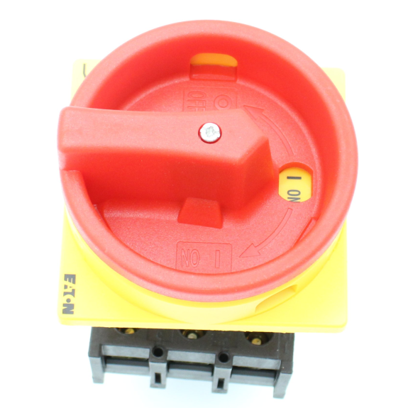 Eaton - P1-25/EA/SVB - Hauptschalter, P1, 25 A, Einbau, 3-polig, NOT-AUS-Funktion, Drehgriff rot, Sperrkranz gelb-Beschreibung lesen
