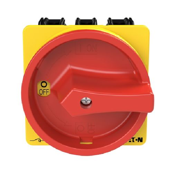 Eaton - P3-63/EA/SVB - Hauptschalter, P3, 63 A, Einbau, 3-polig, NOT-AUS-Funktion, Drehgriff rot, Sperrkranz gelb-Beschreibung lesen