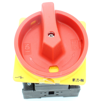 Eaton - P3-100/V/SVB - Hauptschalter, P3, 100 A, Zwischenbau, 3-polig, NOT-AUS-Funktion, Drehgriff rot, Sperrkranz gelb-Beschreibung lesen