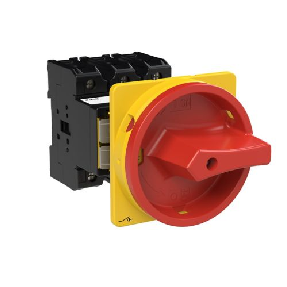 Eaton - P3-100/V/SVB - Hauptschalter, P3, 100 A, Zwischenbau, 3-polig, NOT-AUS-Funktion, Drehgriff rot, Sperrkranz gelb-Beschreibung lesen