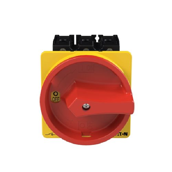 Eaton - P3-100/V/SVB - Hauptschalter, P3, 100 A, Zwischenbau, 3-polig, NOT-AUS-Funktion, Drehgriff rot, Sperrkranz gelb-Beschreibung lesen