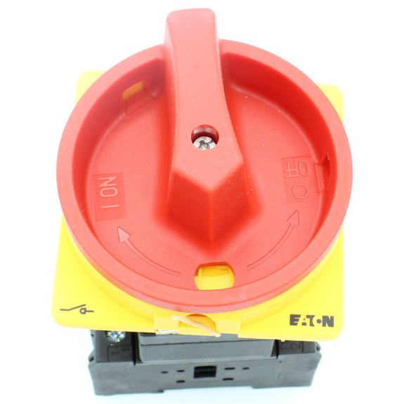 Eaton - P3-100/V/SVB - Hauptschalter, P3, 100 A, Zwischenbau, 3-polig, NOT-AUS-Funktion, Drehgriff rot, Sperrkranz gelb-Beschreibung lesen