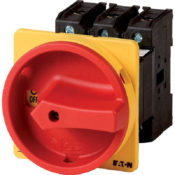 Eaton - P3-100/V/SVB - Hauptschalter, P3, 100 A, Zwischenbau, 3-polig, NOT-AUS-Funktion, Drehgriff rot, Sperrkranz gelb-Beschreibung lesen