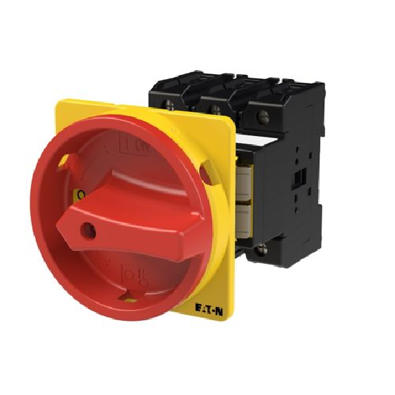 Eaton - P3-100/V/SVB - Hauptschalter, P3, 100 A, Zwischenbau, 3-polig, NOT-AUS-Funktion, Drehgriff rot, Sperrkranz gelb-Beschreibung lesen