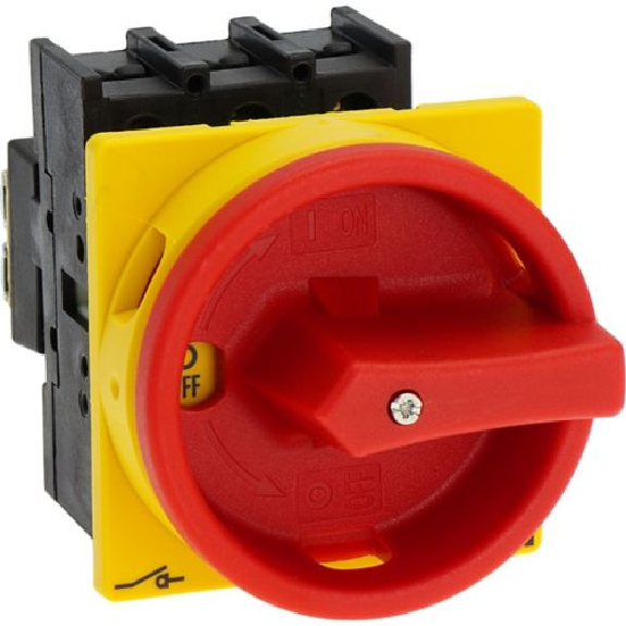 Eaton - P1-32/EA/SVB - Hauptschalter, P1, 32 A, Einbau, 3-polig, NOT-AUS-Funktion, Drehgriff rot, Sperrkranz gelb-Beschreibung lesen