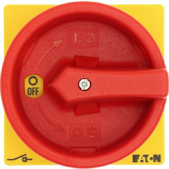 Eaton - P1-32/EA/SVB - Hauptschalter, P1, 32 A, Einbau, 3-polig, NOT-AUS-Funktion, Drehgriff rot, Sperrkranz gelb-Beschreibung lesen