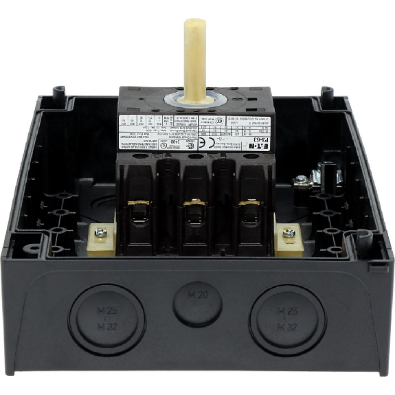 Eaton - P3-63/I4/SVB - Hauptschalter, P3, 63 A, Aufbau, 3-polig, NOT-AUS-Funktion, Drehgriff rot, Sperrkranz gelb-Beschreibung lesen
