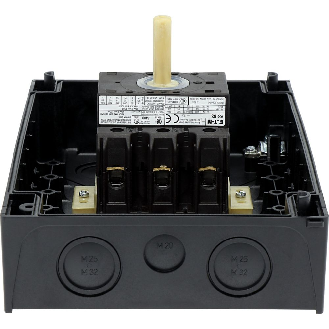 Eaton - P3-63/I4/SVB - Hauptschalter, P3, 63 A, Aufbau, 3-polig, NOT-AUS-Funktion, Drehgriff rot, Sperrkranz gelb-Beschreibung lesen