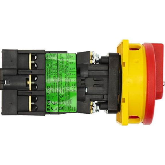 Eaton - P1-32/V/SVB - Hauptschalter, P1, 32 A, Zwischenbau, 3-polig, NOT-AUS-Funktion, Drehgriff rot, Sperrkranz gelb-Beschreibung lesen