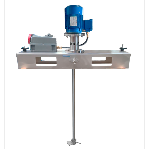 Agitatore Pmix IBC ATEX da 1.500 giri/min e 0,75 kW con elica marina in acciaio inox e sezionatore ATEX 2GD.-Leggi tutto
