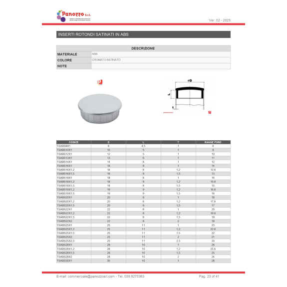 TAPPO TONDO CROMATO SATINATO 30X1,2mm. - Prezzo multiplo di 25 pz.-Leggi tutto