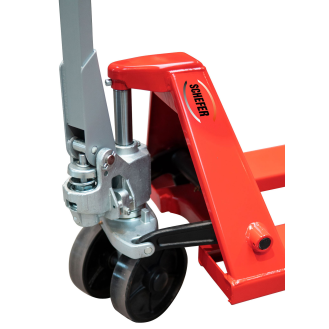 Schefer Gabelhubwagen Premium mit Schnellhub und Polyurethan Lenkräder und single Gabelrollen Tragkraft 2500kg-Beschreibung lesen